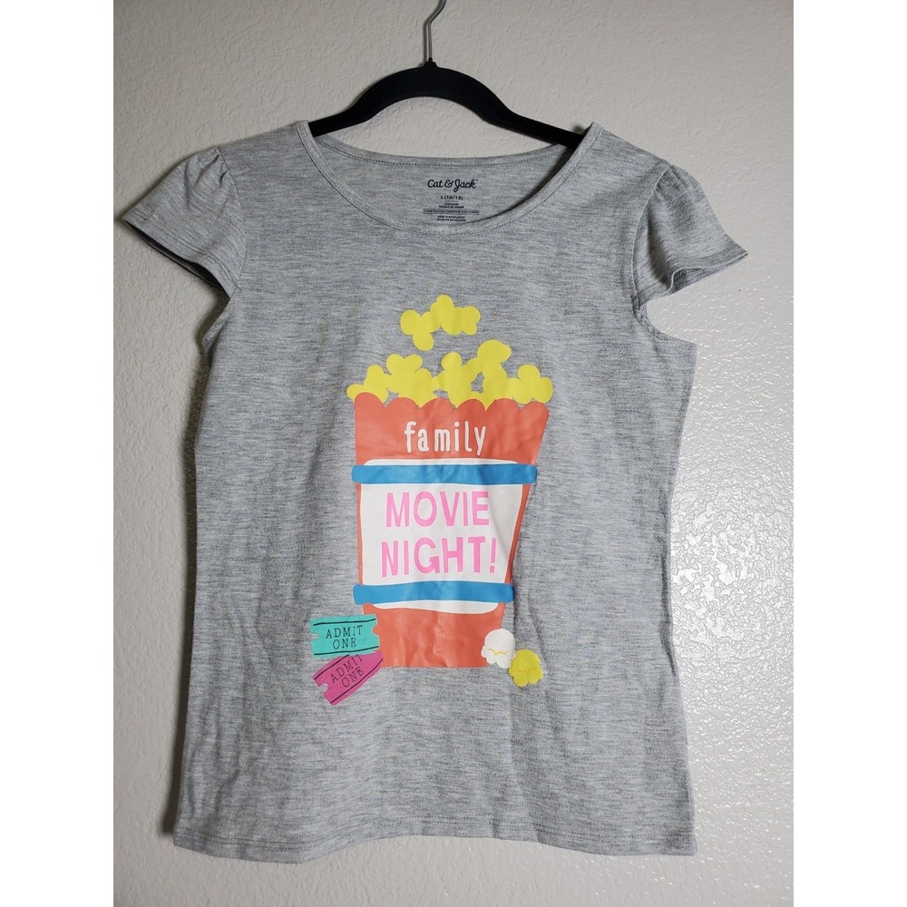 Cat & Jack Girl's "Family Movie Night" T-Shirt Size Large 10/12